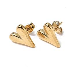 Ion Plating(IP) 304 Stainless Steel Heart Stud Earrings for Women, Real 18K Gold Plated, 13.5x11.5mm, Pin: 0.7mm(X-EJEW-F300-09G)