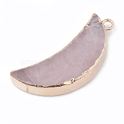 Electroplate Natural Rose Quartz Pendants, with Metal Findings, Moon, 45~46x20x4~7mm, Hole: 3mm(X-G-S329-014C)
