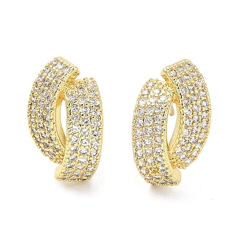 Rack Plating Brass Micro Pave Clear Cubic Zirconia Stud Earrings for Women, Cadmium Free & Lead Free, Long-Lasting Plated, Nuggets, Real 18K Gold Plated, 15x9mm