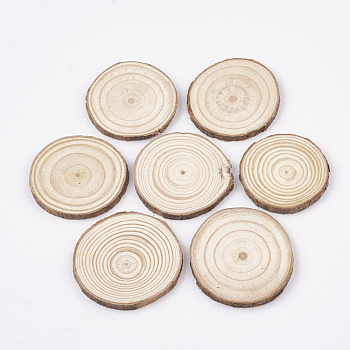 Undyed Unfinished Wooden Cabochons, Wood Slice, Tree Ring, PapayaWhip, 43~52x4.5mm
