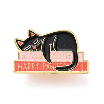 The Great Catsby Word Enamel Pin, Cat Sleeping Alloy Enamel Brooch for Backpack Clothes, Golden, Pink, 19x31x10.5mm, Pin: 1mm.