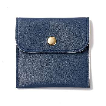 PU Imitation Leather Jewelry Storage Bags, with Golden Tone Snap Buttons, Square, Marine Blue, 7.9x8x0.75cm