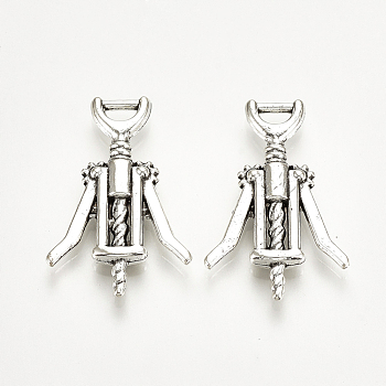 Tibetan Style Alloy Pendants, Corkscrew, Cadmium Free & Lead Free,, Antique Silver, 26x17x2mm, Hole: 1.5x3.5mm, about 605pcs/1000g