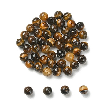 Natural Tiger Eye Beads Strands, Grade AB+, Round, 6mm, Hole: 1mm