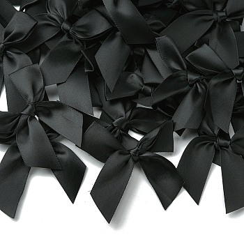 Polyester Satin Ornament Accessories, Bowknot, Black, 85x85mm