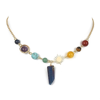 Natural & Synthetic Mixed Gemstone Nugget Pendant Necklaces with Alloy Chains, 10.31 inch(26.2cm)