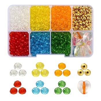 DIY Colorful Transparent Beads Bracelet Making Kit, Including Glass & Acrylic Beads, Iron Spacer Beads, Elastic Thread, Mixed Color, Beads: 1200pcs/set