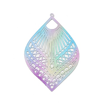Spray Painted 430 Stainless Steel Big Pendants, Leaf Charm, Colorful, 56x37.5x0.5mm, Hole: 1.5mm
