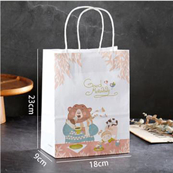 Rectangle Paper Gift Bags with Handle, Shopping Bags for Birthday, Wedding, Celebration Party Packing, Bear, 9x18x23cm