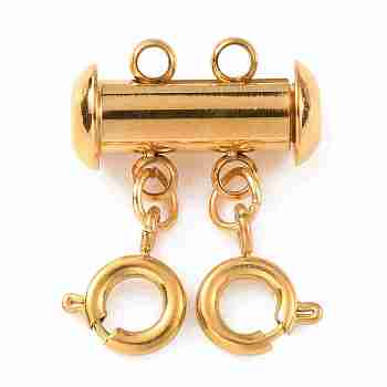 304 Stainless Steel Slide Lock Clasps, Peyote Clasps, with Spring Clasps and Loops, Tube, for Jewelry Making, Golden, 21x15x7mm, Hole: 1.5mm