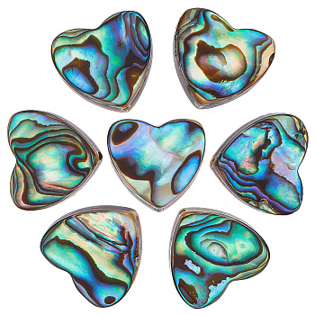 Natural Abalone Shell/Paua Shell Beads, Heart, Colorful, 14x14x4mm, Hole: 1.2mm, 10pcs/box