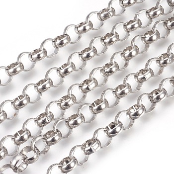 3.28 Feet 304 Stainless Steel Rolo Chains, Belcher Chain, Unwelded, Stainless Steel Color, 10mm