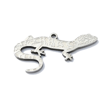 201 Stainless Steel Pendants, Laser Cut, Gecko Charm, Stainless Steel Color, 14x30x1.5mm, Hole: 1.6mm