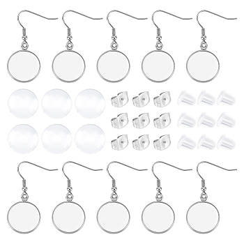 DIY Earring Making Kit, Including Stainless Steel Dangle Earrings Settings, Transparent Glass Cabochons, with Plastic & 201 Stainless Steel Ear Nuts, Stainless Steel Color, 140pcs/box