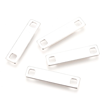 201 Stainless Steel Links connectors, Rectangle, Silver, 26x6x1mm, Hole: 3x3mm
