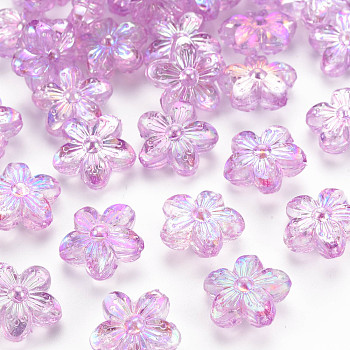 Transparent Acrylic Beads, AB Color, Flower, Violet, 14.5x15.5x7mm, Hole: 1.8mm, about 657pcs/500g