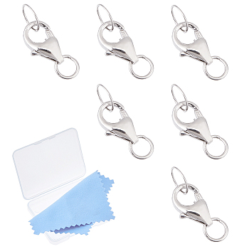 925 Sterling Silver Lobster Claw Clasps, with Jump Rings and Suede Fabric Square Silver Polishing Cloth, Platinum, 10mm