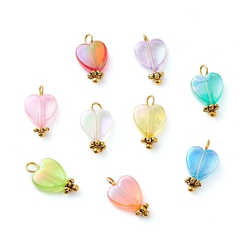 Eco-Friendly Transparent Acrylic Charms, with Alloy Findings, Heart, Antique Golden, 14x8x4mm, Hole: 2mm
