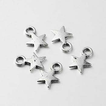 Tibetan Style Alloy Star Charms, Antique Silver, 11x8x1mm, Hole: 2mm