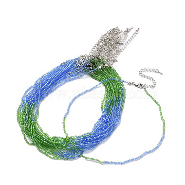 Dodger Blue Rondelle Glass Necklaces