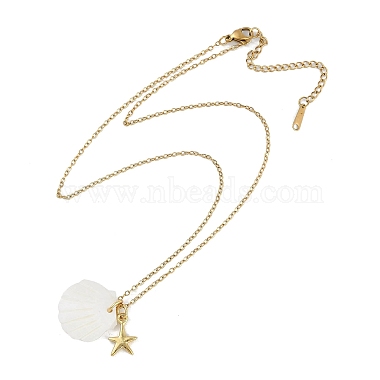 Summer Beach Shell Shape & Starfish Pendant Necklaces(NJEW-B118-03G-07)-2