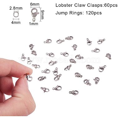 304 Stainless Steel Lobster Claw Clasps and Jump Rings(DIY-PH0001-41)-2