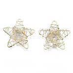 Eco-Friendly Iron Pendants, with Brass Wire Wrapped and Glass inside, Cadmium Free & Nickel Free & Lead Free, Star, Light Gold, 28x29x7mm(X-IFIN-R245-06-NR)
