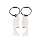 Stainless Steel Pendants Keychain, with Alloy Key Rings, Rectangle with Heart, Stainless Steel Color, Pendant: 5x1.2cm, Ring: 25mm in diameter, 2pcs/set.(HEAR-PW0001-161A)