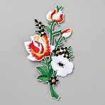 Embroider Thread Iron on/Sew On Patches, Hot Melt Adhesive, Cloth Appliques, Flower, 110x55x2mm(PATC-WH20007-09)