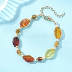Gradient Color Natural Amber & Shell Pearl Beaded Bracelets for Women, Nuggets & Round, 7.09 inch(18cm)(BJEW-JB13553)
