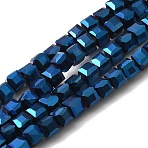 Electroplate Glass Beads Strands, Faceted, Cube, Blue, 4x4x4mm(EGLA-D018-4x4mm-55)