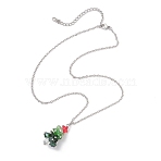 Glass Beaded Star Christmas Tree Pendant 304 Stainless Steel Cable Chain Necklaces, Green, Stainless Steel Color, 16.30 inch(41.4cm)(NJEW-JN05498)