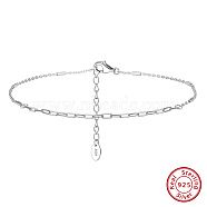 925 Sterling Silver Cable Chain Anklet, Real Platinum Plated, 8-3/4 inch(22.1cm)(AJEW-Z029-22P)