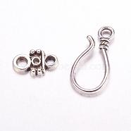 Tibetan Style Hook and Eye Clasps, Lead Free, Cadmium Free and Nickel Free, Bowknot, Antique Silver Color, 24x11x14mm, Hole: 3.5mm(LF1278Y-NF)