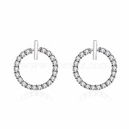 Brass Micro Pave Clear Cubic Zirconia Stud Earrings, Round, Platinum, 13x3mm, Pin: 0.5mm(EJEW-BB64116-A)