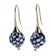 Round Porcelain Dangle Earrings, Rack Plating Brass Earrings for Women, Golden, 43.5~44.5x14~15mm(EJEW-G398-09)