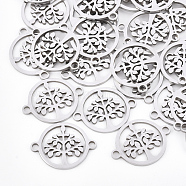 201 Stainless Steel Links connectors, Laser Cut Links, Flat Round with Tree of Life, Stainless Steel Color, 15x19x1mm, Hole: 1.8mm(STAS-T044-38P)
