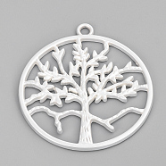 Alloy Big Pendants, Matte Style, Flat Round with Tree of Life, Cadmium Free & Lead Free, 925 Sterling Silver Plated, 61.5x55x3mm, Hole: 4mm(PALLOY-Q357-79MS-RS)
