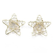 Eco-Friendly Iron Pendants, with Brass Wire Wrapped and Glass inside, Cadmium Free & Nickel Free & Lead Free, Star, Light Gold, 28x29x7mm(X-IFIN-R245-06-NR)