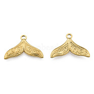201 Stainless Steel Pendants, Fishtail, Real 18K Gold Plated, 17x25.5x2mm, Hole: 2mm(STAS-N098-172LG)