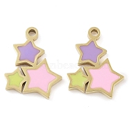 Ion Plating(IP) 304 Stainless Steel Enamel Charms, Real 18K Gold Plated, Star Charm, Colorful, 12x9.5x1mm, Hole: 1mm(STAS-U032-01G)