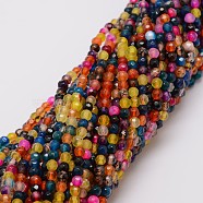 Natural Agate Bead Strands, Dyed, Faceted, Round, Colorful, 4mm, Hole: 0.8mm, about 90~92pcs/strand, 14 inch(G-G882-4mm-C07-6)