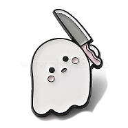 Halloween Ghost with Knife Enamel Pin, Electrophoresis Black Zinc Alloy Brooch for Backpack Clothes, Tool, 35x23x1.5mm(JEWB-E023-05EB-02)