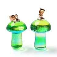 Lampwork Pendants, Mushroom Charms, Golden, Yellow Green, 25x15mm(MUSH-PW0001-007E)