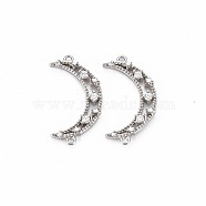 Brass Micro Pave Clear Cubic Zirconia Connector Charms, Nickel Free, Moon, Real Platinum Plated, 13x24x2mm, Hole: 1mm(KK-S356-719)