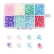 200G 8 Colors 12/0 Grade A Round Glass Seed Beads, Transparent Inside Colours, AB Color Plated, Mixed Color, 2.3x1.5mm, Hole: 1mm, 25g/color, about 8200pcs/box(SEED-JP0010-06-2mm)
