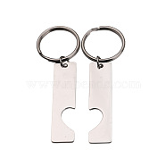 Stainless Steel Pendants Keychain, with Alloy Key Rings, Rectangle with Heart, Stainless Steel Color, Pendant: 5x1.2cm, Ring: 25mm in diameter.(HEAR-PW0001-161A)