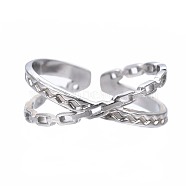 304 Stainless Steel Criss Cross Open Cuff Ring, Chunky Ring for Women, Stainless Steel Color, US Size 6 3/4(17.1mm)(RJEW-T023-11P)