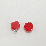 Opaque Resin Pendants, with Platinum Plated Iron Loop, Rose, Red, 16x13x6mm, Hole: 2mm(RESI-TAC0004-20C)