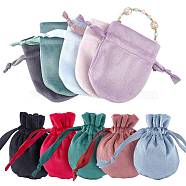 Elite 10 Pcs 10 Colors Velvet Jewelry Pouches Bags, with Polyester Cord, Drawstring Bags, Rectangle, Mixed Color, 9.8~10x7.5x0.25cm, 1pc/color(TP-PH0001-14)